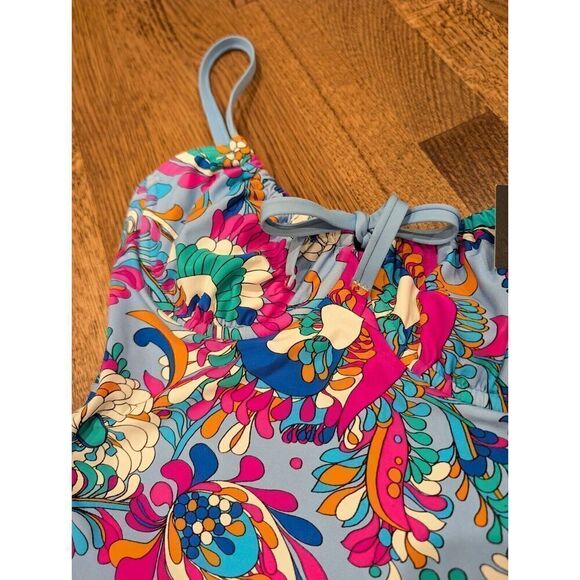 KATE SPADE Cinch Tie Front Soft Underwire Cups Swimsuit SPRING WATER/BLUE S $144 - Picture 15 of 16